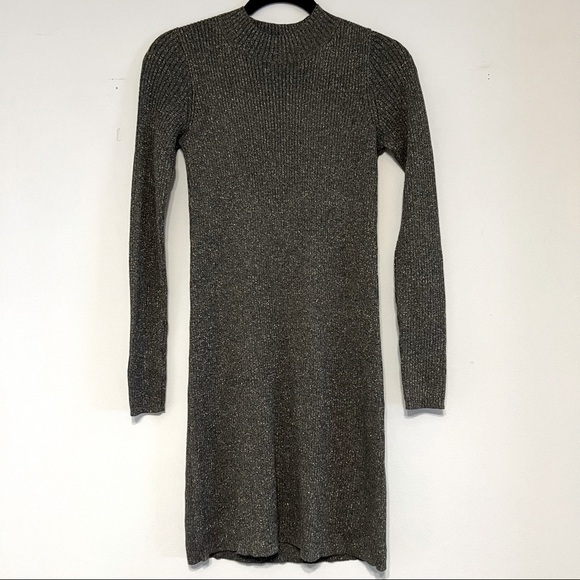 Madewell Dresses & Skirts - Madewell grey gold speck sparkly long sleeve mini bodycon sweater dress XS